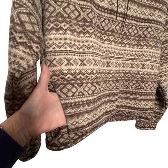 Ralph Lauren L-RL Active Brown/Tan Pullover Machine Knit Fair Isle Hoodie Sz L - Picture 4 of 8